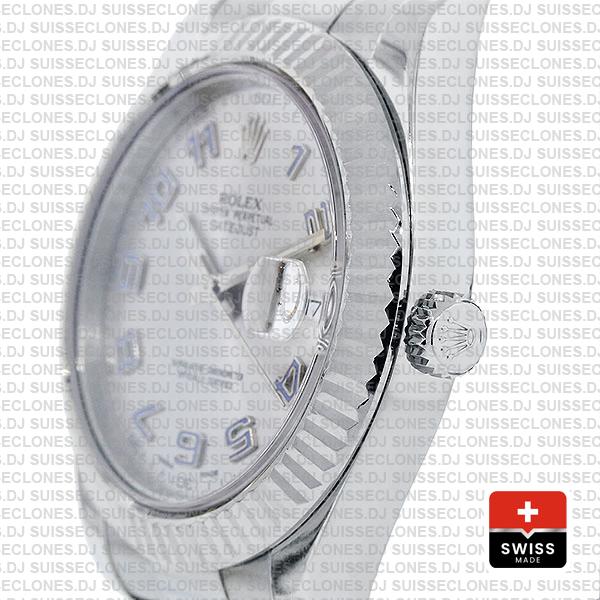 Rolex Datejust ΙΙ 904L Steel Silver Dial Arabic Numerals 18k White Gold Fluted Bezel 41mm
