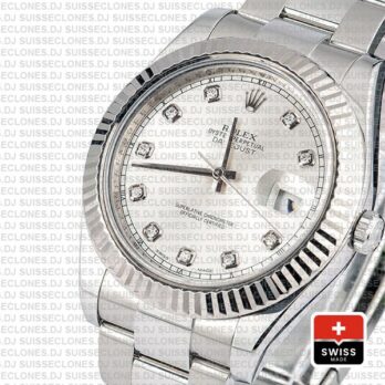 Rolex Datejust ΙΙ Silver Dial Diamond Markers 904L Steel 18k White Gold Fluted Bezel 41mm Watch