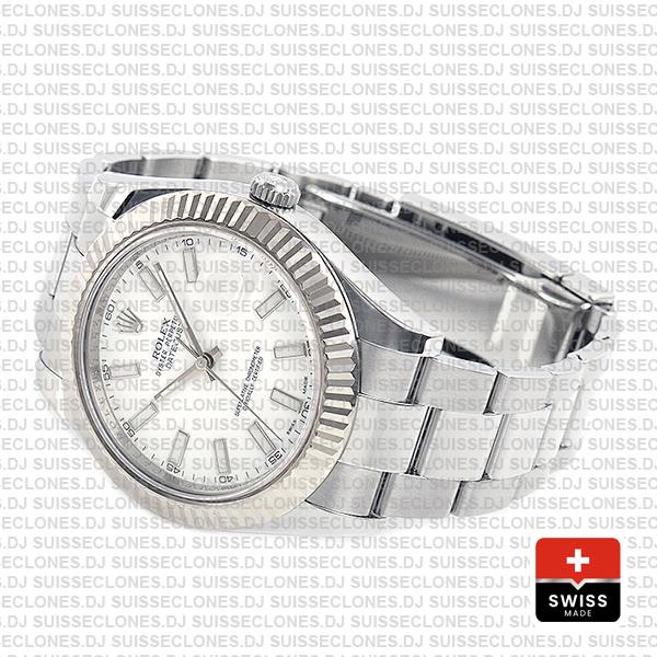 Rolex Datejust Ii Steel 18k White Gold White 41mm 116334 Swiss Replica