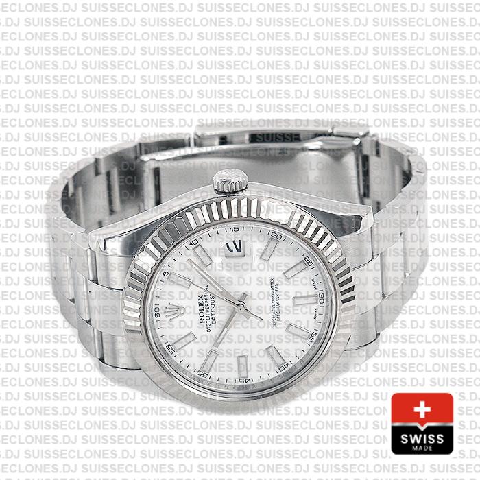 Rolex Datejust ΙΙ 904L Steel White Dial Stick Markers 18k White Gold Fluted Bezel 41mm