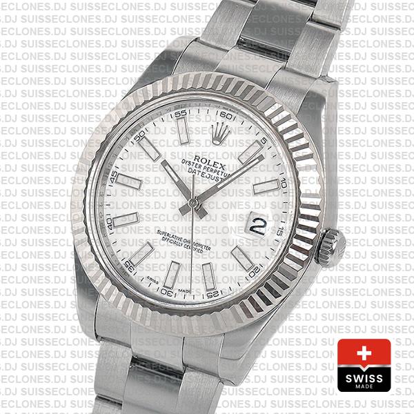 Rolex Datejust Ii Steel 18k White Gold White 41mm 116334 Swiss Replica