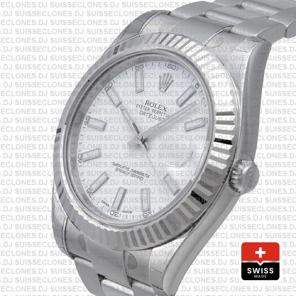Rolex Datejust Ii Steel 18k White Gold White 41mm 116334 Swiss Replica