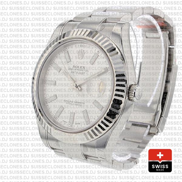 Rolex Datejust Ii Steel 18k White Gold White 41mm 116334 Swiss Replica