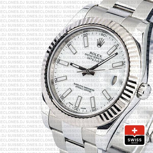 Rolex Datejust Ii Steel 18k White Gold White 41mm 116334 Swiss Replica