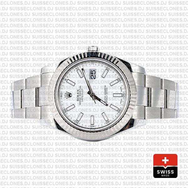 Rolex Datejust Ii Steel 18k White Gold White 41mm 116334 Swiss Replica
