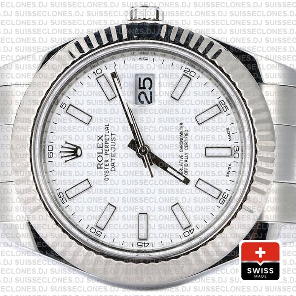 Rolex Datejust Ii Steel 18k White Gold White 41mm 116334 Swiss Replica