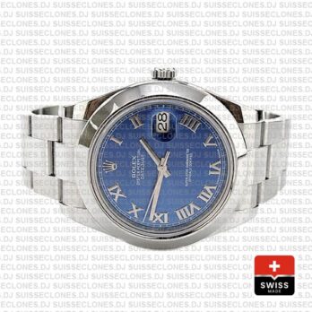 Rolex Oyster Perpetual Datejust II 904L Steel 41mm Blue Dial with Smooth Bezel 116300 Replica Watch