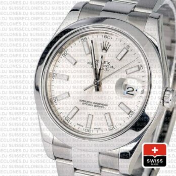Rolex Datejust II Silver Dial 41mm Swiss Replica Watch with Stainless Steel Smooth & Fixed Bezel Replica Watch