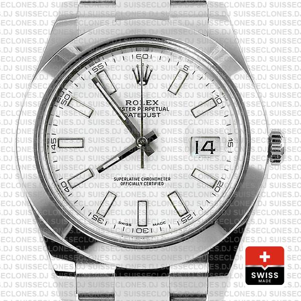 Replica Rolex Datejust II Steel White Dial 41mm with blue SuperLuminova™ stick markers