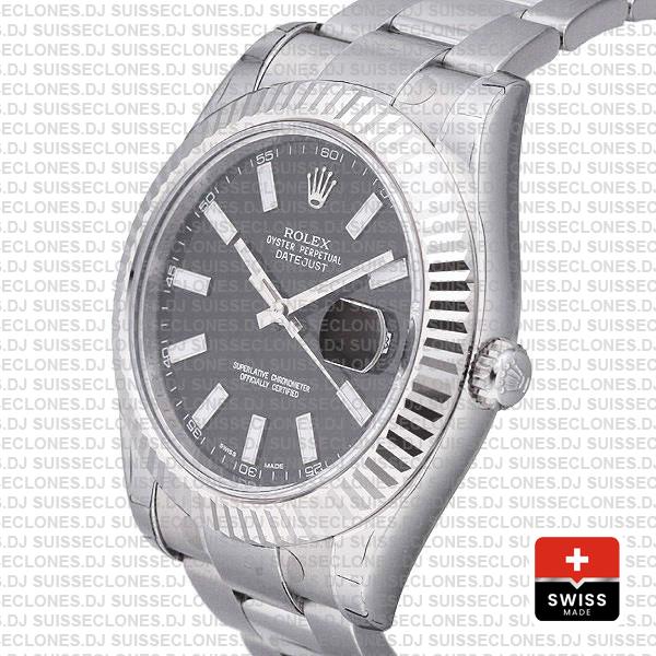 Rolex Datejust Ii Steel White Gold Black 41mm 116334 Swiss Replica