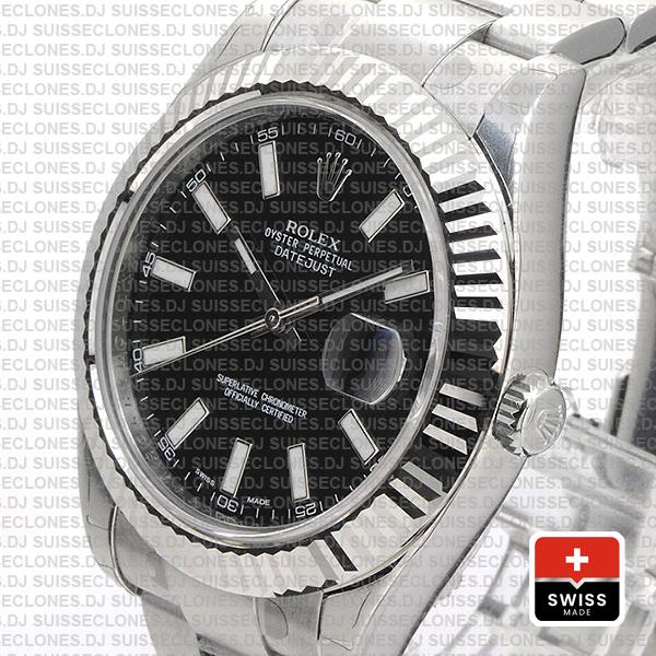 Rolex Datejust Ii Steel White Gold Black 41mm 116334 Swiss Replica