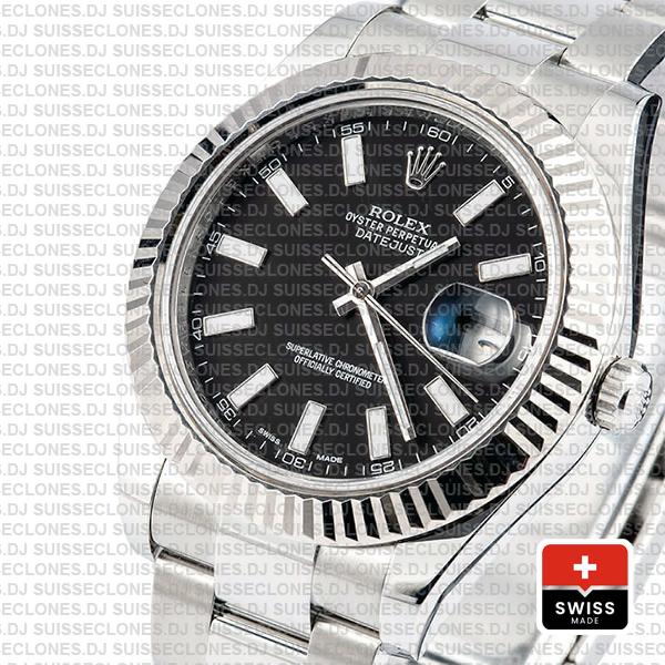 Rolex Datejust Ii Steel White Gold Black 41mm 116334 Swiss Replica