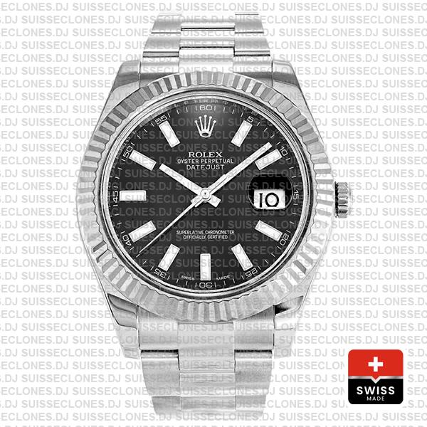 Rolex Datejust Ii Steel White Gold Black 41mm 116334 Swiss Replica