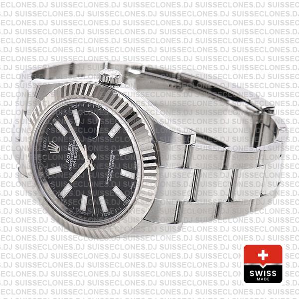 Rolex Datejust Ii Steel White Gold Black 41mm 116334 Swiss Replica