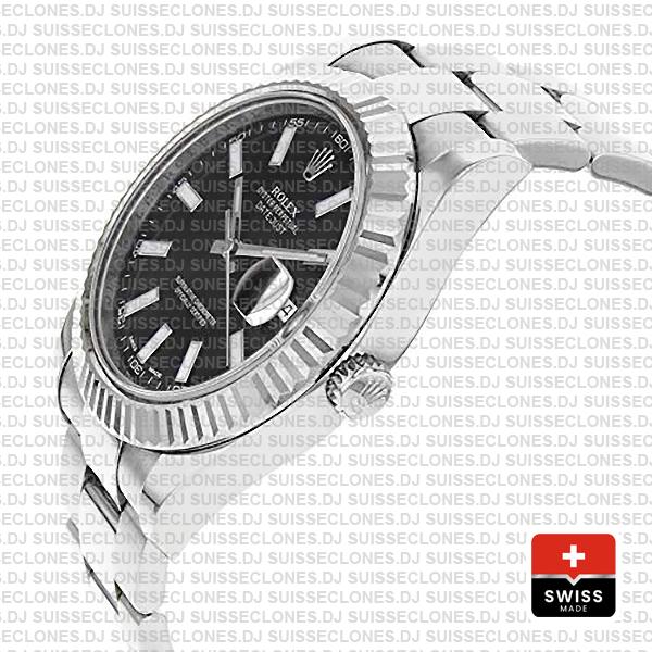 Rolex Datejust Ii Steel White Gold Black 41mm 116334 Swiss Replica