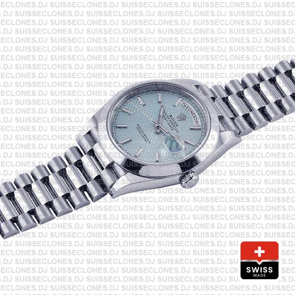 Rolex Day-date 40 Platinum Ice Blue Diagonal Motif Ref.228206 Swiss Replica Superclone Watch