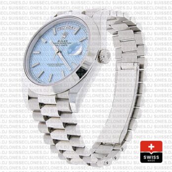 Rolex Day-date 40 Platinum Ice Blue Diagonal Motif Ref.228206 Swiss Replica Superclone Watch
