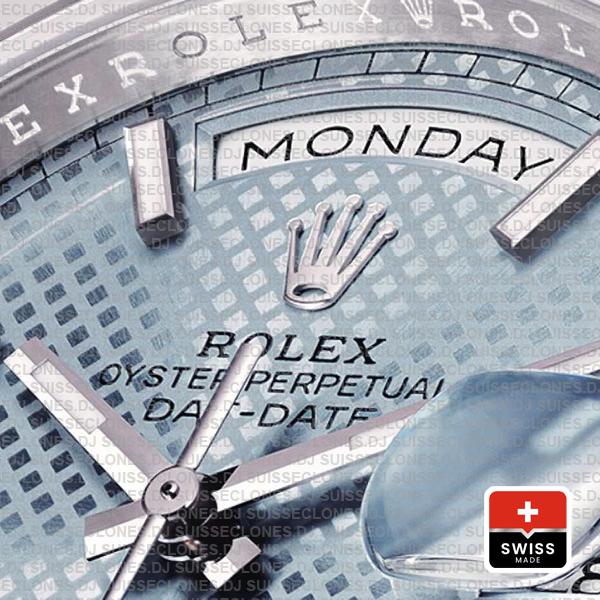 Rolex Day-date 40 Platinum Ice Blue Diagonal Motif Ref.228206 Swiss Replica Superclone Watch