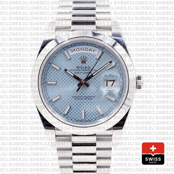 Rolex Day-date 40 Platinum Ice Blue Diagonal Motif Ref.228206 Swiss Replica Superclone Watch