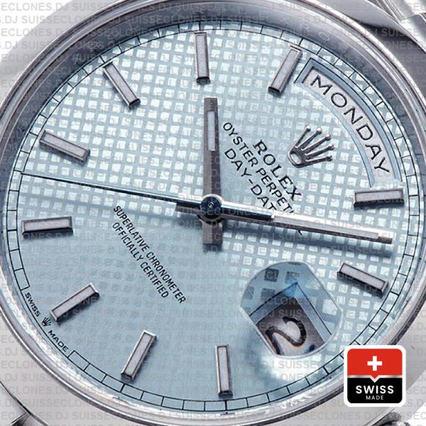 Rolex Day-date 40 Platinum Ice Blue Diagonal Motif Ref.228206 Swiss Replica Superclone Watch