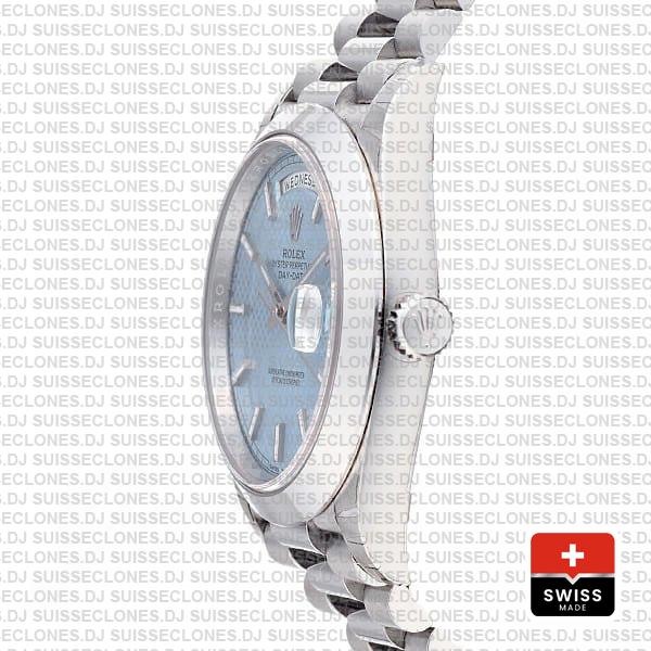 Rolex Day-date 40 Platinum Ice Blue Diagonal Motif Ref.228206 Swiss Replica Superclone Watch