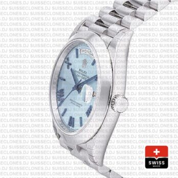 Rolex Day-date 40 Platinum Ice Blue Quadrant Motif Roman Ref.228206 Swiss Replica Superclone Watch