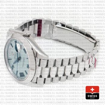 Rolex Day-date 40 Platinum Ice Blue Quadrant Motif Roman Ref.228206 Swiss Replica Superclone Watch
