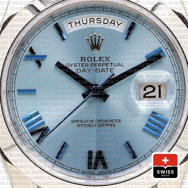 Rolex Day-date 40 Platinum Ice Blue Quadrant Motif Roman Ref.228206 Swiss Replica Superclone Watch