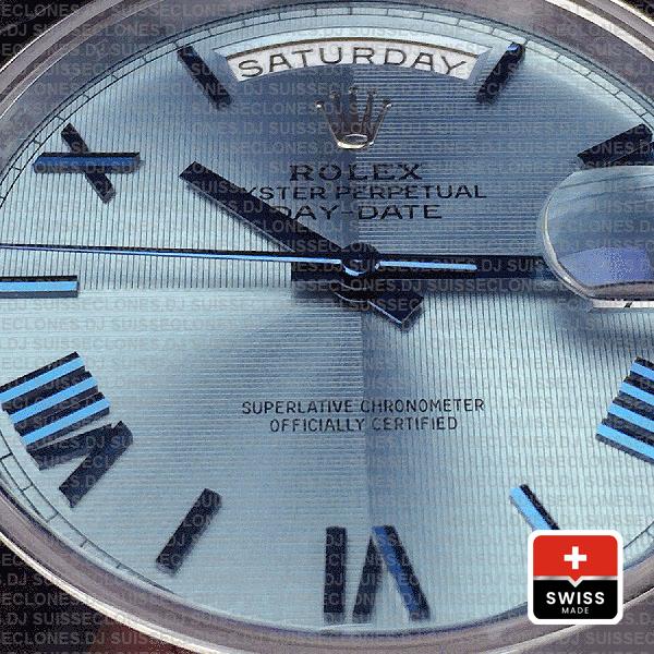 Rolex Day-date 40 Platinum Ice Blue Quadrant Motif Roman Ref.228206 Swiss Replica Superclone Watch