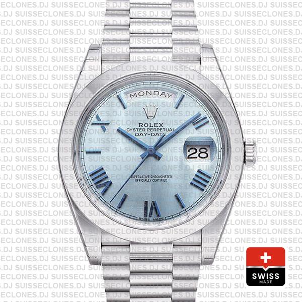 Rolex Day-date 40 Platinum Ice Blue Quadrant Motif Roman Ref.228206 Swiss Replica Superclone Watch