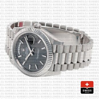 Rolex Day-date 40 Solid 904l Steel 18k White Gold Rhodium Stripe Dial Fluted 40mm Superclone 228239 Swiss Replica Watch