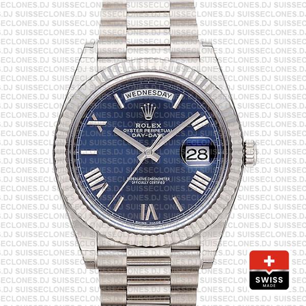 Rolex Day-Date 40 White Gold Blue Roman Dial | Rolex Replica