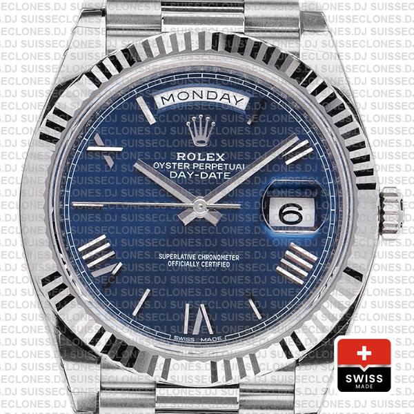 Rolex Day-Date 40 White Gold Blue Roman Dial Rolex Replica Watch