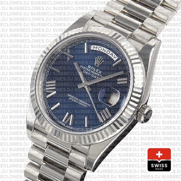 Rolex Day Date 40 White Gold Blue Roman 40mm 228239 Swiss Replica