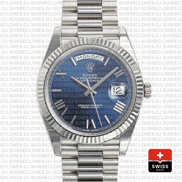 Rolex Day-Date 40 White Gold Blue Roman Dial Rolex Replica Watch