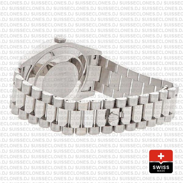 Rolex Day-date Ii 41mm 18k White Gold 904l Steel White Roman Dial Fluted Bezel Ref.218239 Swiss Replica Superclone Watch