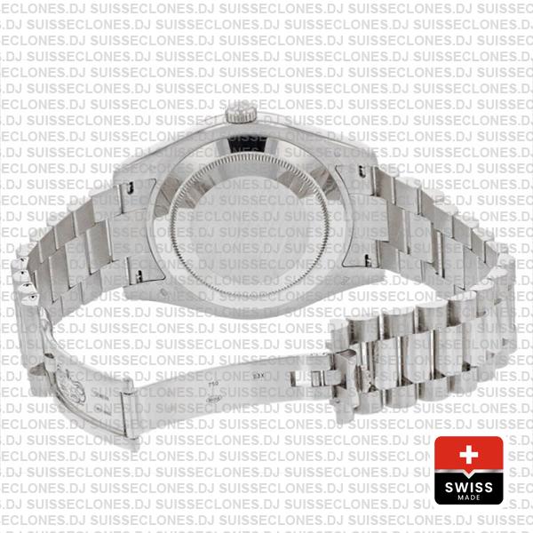 Rolex Day-date Ii 41mm 18k White Gold 904l Steel White Roman Dial Fluted Bezel Ref.218239 Swiss Replica Superclone Watch
