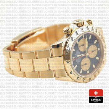 Rolex 116528 Daytona Yellow Gold Black Dial Gold Subdials 40mm Swiss Replica