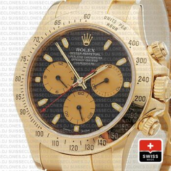 Rolex 116528 Daytona Yellow Gold Black Dial Gold Subdials 40mm Swiss Replica