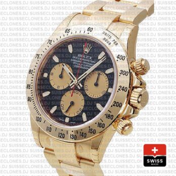 Rolex 116528 Daytona Yellow Gold Black Dial Gold Subdials 40mm Swiss Replica