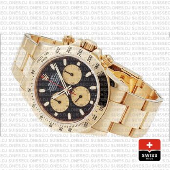 Rolex 116528 Daytona Yellow Gold Black Dial Gold Subdials 40mm Swiss Replica