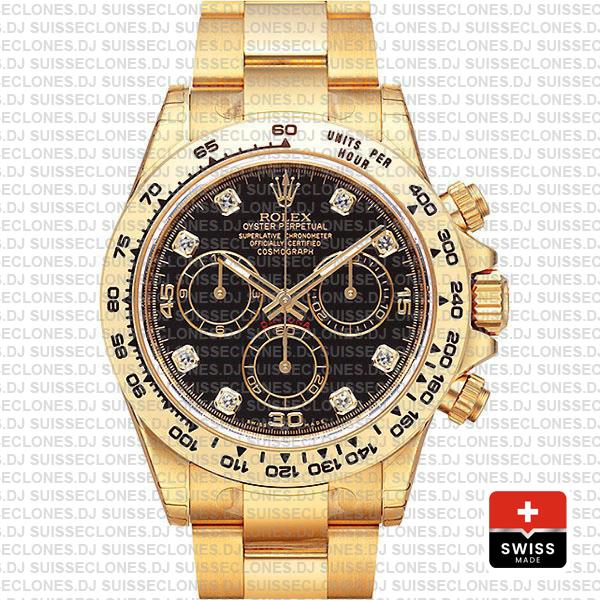 Rolex Daytona Cosmograph Gold Black Diamond Dial Watch