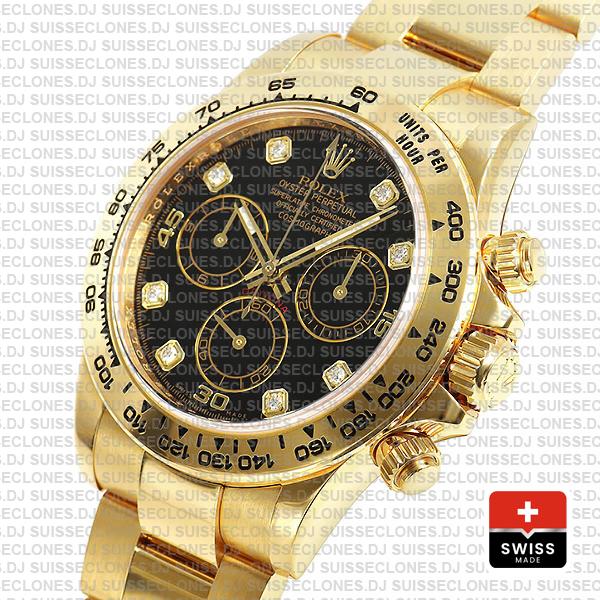 Rolex Oyster Perpetual Cosmograph Daytona 40mm 18k Yellow Gold Black Diamond Dial