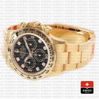 Rolex Oyster Perpetual Cosmograph Daytona 40mm 18k Yellow Gold Black Diamond Dial Replica Watch