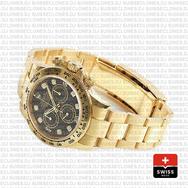 Rolex Cosmograph Daytona Real 18k Yellow Gold Wrapped 904l Steel Black Diamond Dial 40mm Ref:116508 Swiss Replica Watch