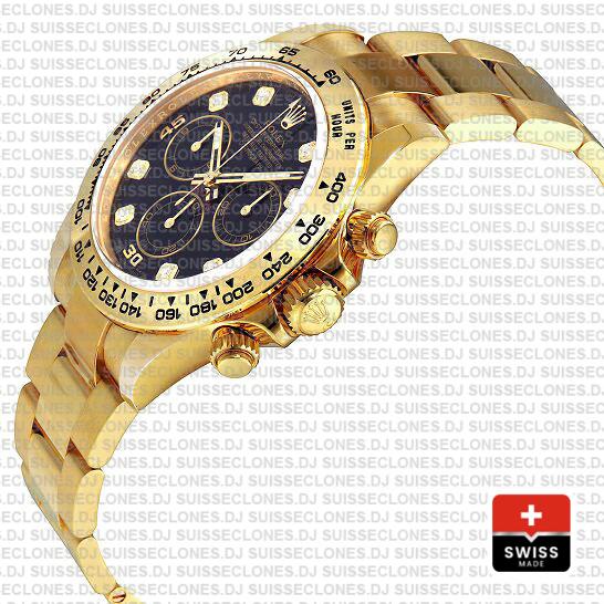 Rolex Cosmograph Daytona Real 18k Yellow Gold Wrapped 904l Steel Black Diamond Dial 40mm Ref:116508 Swiss Replica Watch