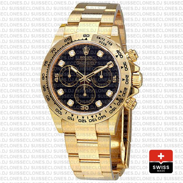 Rolex Cosmograph Daytona Real 18k Yellow Gold Wrapped 904l Steel Black Diamond Dial 40mm Ref:116508 Swiss Replica Watch