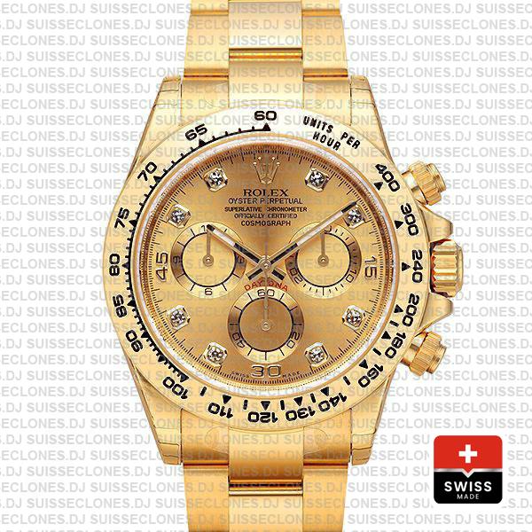 Rolex Daytona Diamond Gold Dial | 18k Yellow Gold Replica