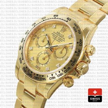 Rolex Cosmograph Daytona 40mm 18k Yellow Gold 904L Stainless Steel Diamond Gold Dial