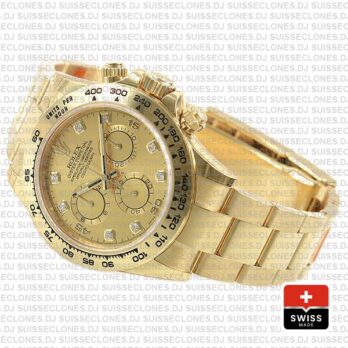 Rolex Cosmograph Daytona Real 18k Yellow Gold Wrapped 904l Steel Diamond Gold Dial 40mm Ref:116508 Swiss Replica Watch